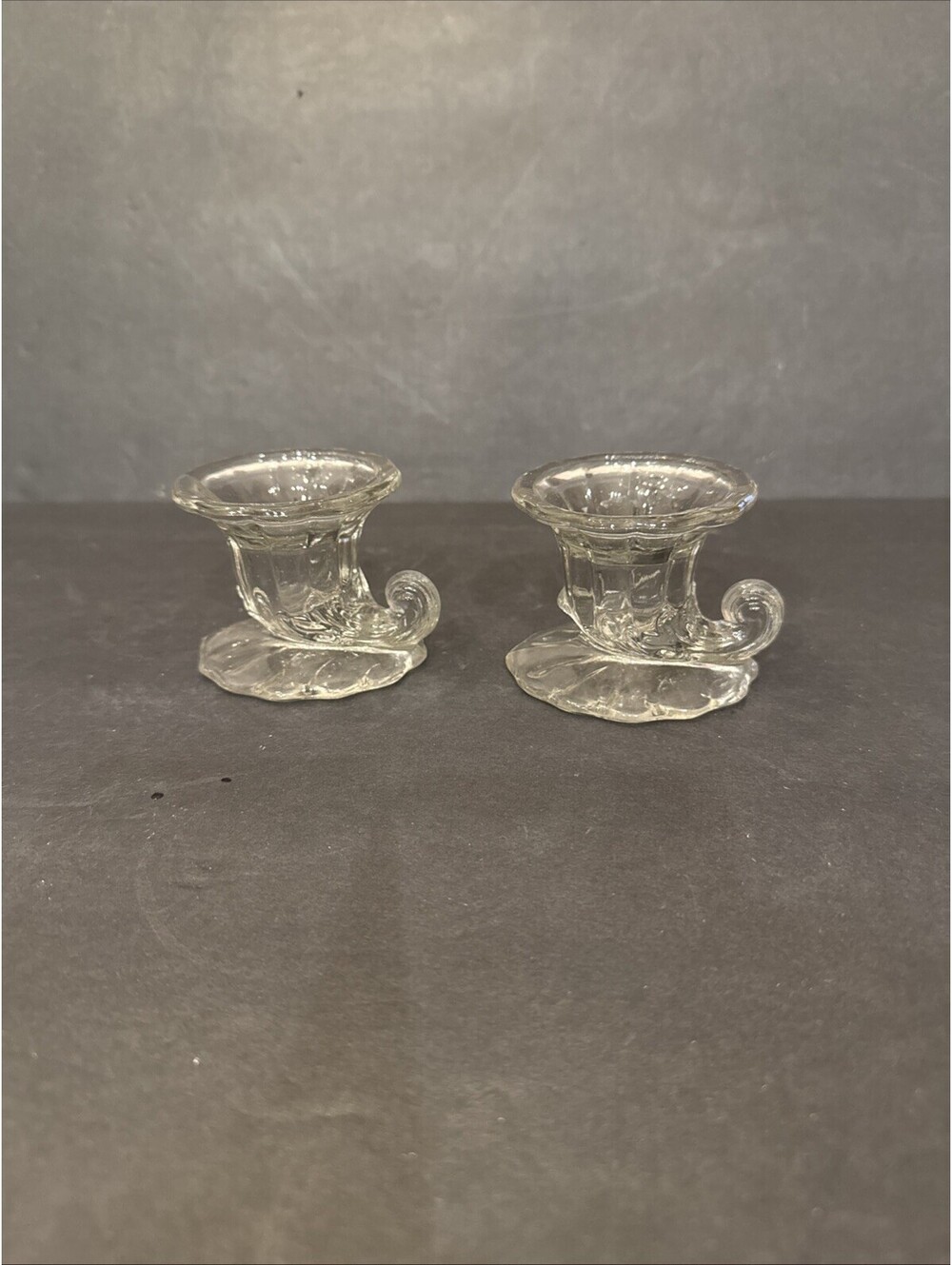 Vintage Pair Of Heisey Glass Warwick  Cornucopia Taper Candlestick Holders
